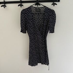 Reformation Monica Wrap Mini Dress Navy Ditsy Floral